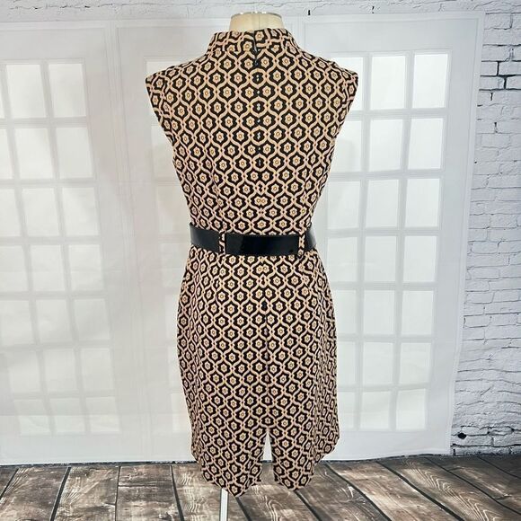 🔥🔥5 for $25🔥🔥 Nine West Allover Print Sleeveless Roll Collar Tan Knit Sheath - Picture 5 of 10